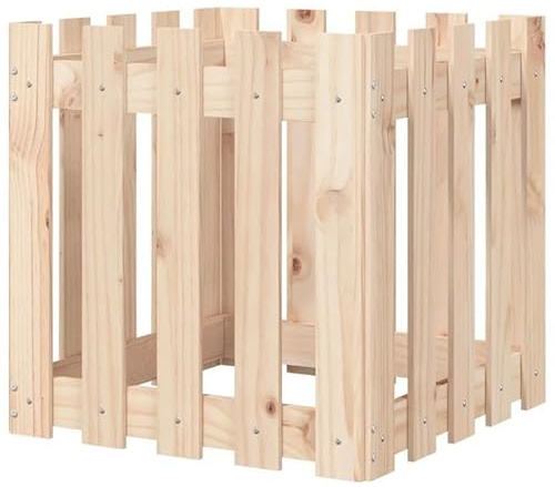 Planteringskruka Ribbottstaketdesign 50 x 50 cm av massiv furu (obehandlad) – planteringslåda för trädgård, balkong och terrass – naturlig och hållbar – perfekt för utomhusväxter