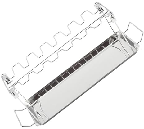 Alasum Grille à Rôtir Le Poulet en Acier Inoxydable 14 Fentes avec Bac Récupérateur de Graisses, Support Vertical pour Cuisses et Ailes, Accessoire Grill et Four pour Cuisson Uniforme