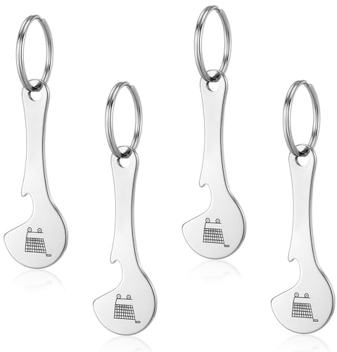 Nogeqi 4 Pcs Trolley Coin Keyring, Stainless Steel Shopping Trolley Token, Removable Trolleys Key for Releasing Grocery Shopping Cart Locker