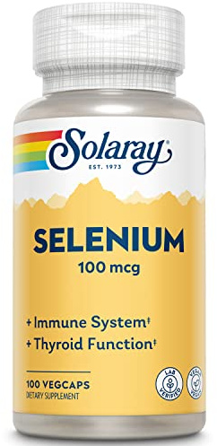 Solaray Selenium 100 mcg, Healthy Immune System, Thyroid Function and Antioxidant Support, Vegan, Lab Verified, 60-Day Guaranteed, 100 Servings, 100 VegCaps