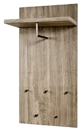 HAKU Wandgarderobe edelstahloptik, Eiche trüffel, MDF, Metall - Maße: B 49 x H 100 x T 31 cm, Style: Modern