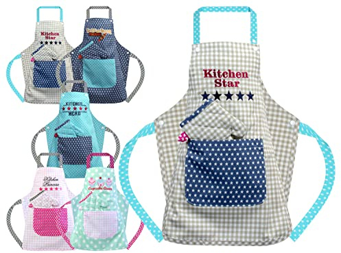 Emily's Check Kinder-Schürzen-Set – Küchenschürze & Topfhandschuh oder Kochmütze für Kinder