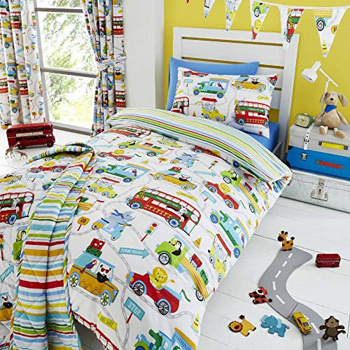 Happy Linen Company Kids Boys Girls Zoo Escape Animals White Reversible Single Bedding Duvet Cover Set