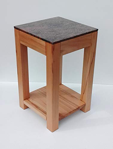 Martin Weddeling Blumenhocker Beistelltisch Kernbuche massiv mit Ablageboden + Granit Multicolor Red. Maße : 30x30x40cm hoch.