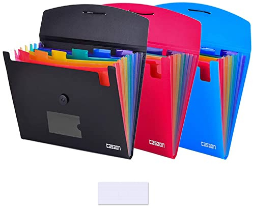 7-Pocket Expanding File 3pcs, Plastic Expandable File Folder - Black&Blue&Red