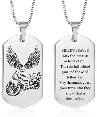 LiFashion Personalized Motorcycle Necklace for Men - Stainless Steel Customized BIKER’S PRAYER Pendant Motor Punk Rock Gothic Dog Tag Necklaces Street Hip Hop Jewelry Gift for Man,Free Engraving
