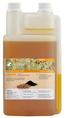 Makana Leinöl mit Schwarzkümmelölanteil für Pferde, 1 l Dosierflasche