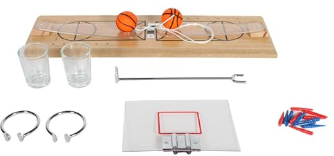 MISTER GADGET - MG32951 Jeu À Boire Basketball Shooter x2 - Conçu pour Adultes - Comprend Deux Mini Paniers avec Verres À Shot - Couleurs Marron, Orange, Noir, Bleu, Rouge