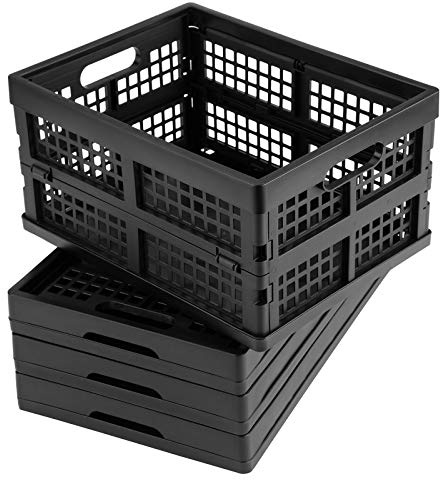 Eslite 16L Plastic Collapsible Storage Crates,Folding Crates Storage,Pack of 4,Black