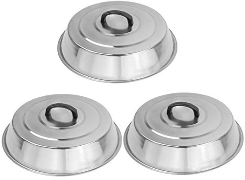 3 Sets BBQ Accessories 12 Inch Round Stainless Steel Basting Cover Wok Lids- Cheese Melting Dome and Steaming Cover, Best fits for Blackstone Camp Chef Flat Top Griddle Grill Cooking Indoor or Outdoor