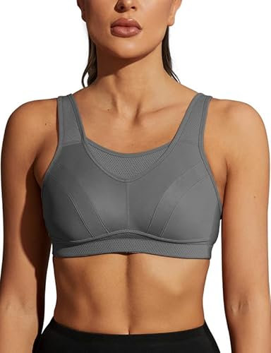 WingsLove Women's Sports Bra High Impact Bra Full Coverage Wirefree Workout Non Padded Ultimate Running Bra Sports Bra Women Plus Size Gray