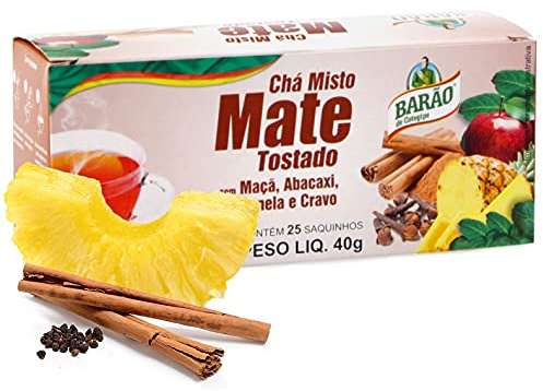 Barao Thé maté grillé avec pomme, clou de girofle et cannelle – 25 sachets de thé maté du Brésil | Chá Mate Tostado com Maçã, Abacaxi Cravo e Canela 25 Saquinhos De Chá Brasil