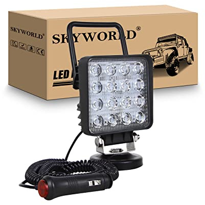 SKYWORLD Led Arbeitsscheinwerfer mit Magnetfuß, 4 Zoll 10 cm 48W Flutlicht | 12V 24V Quadrat Offroad Scheinwerfer Magnet für Auto SUV ATV KFZ Traktor LKW 4x4 Boot, 6000K LED Suchscheinwerfer
