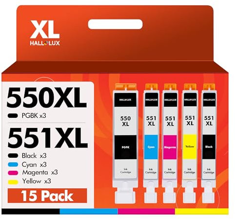 HALLOLUX 550 XL 551 Multipack Kompatibel für Canon PGI-550 CLI-551 für Pixma MX925 MX920 MG5650 MG5550 MG6650 iP7250 iX6850 iP7200 MG6450 MX725 MG5450 MG7150 MG7500 MG5400 MG6350 (15er-Pack)