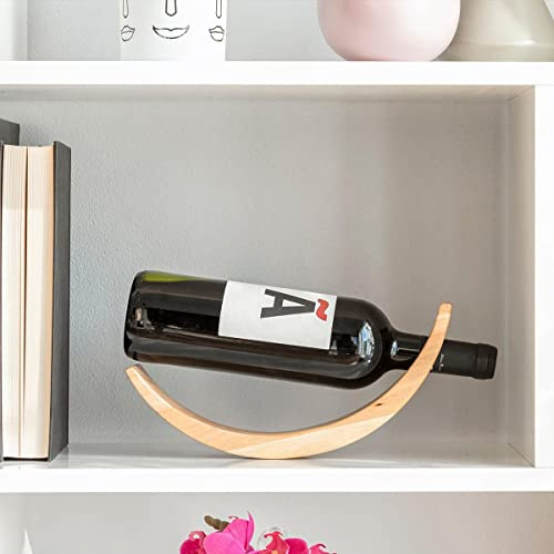InnovaGoods® Schwebender Holzflaschenhalter für Wein Woolance, dekorieren Sie Ihr Zuhause mit Stil und Eleganz, braune Farbe, Material Kautschukholz, ideal für Partys und Veranstaltungen.
