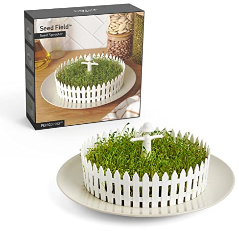 PELEG DESIGN - Seed Field Keimhilfe | Der kleine Garten zum Sprossen-Züchten | Anzuchtschale in Garten Form | Chia Seeds Starter Kit | Garden Plant Set | Geschenk an Weihnachten, Geburtstag, Ostern