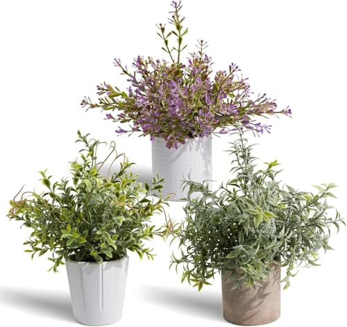 YVONNEYI 3 Stück Kunstpflanze Set, Kunstpflanzen Klein für Wohnzimmer Deko | Naturgetreu, pflegeleicht, 3er Set mit 3 verschiedenen Töpfen, für Fensterbank, Regal, Nachttisch, Büro, Wohnzimmer