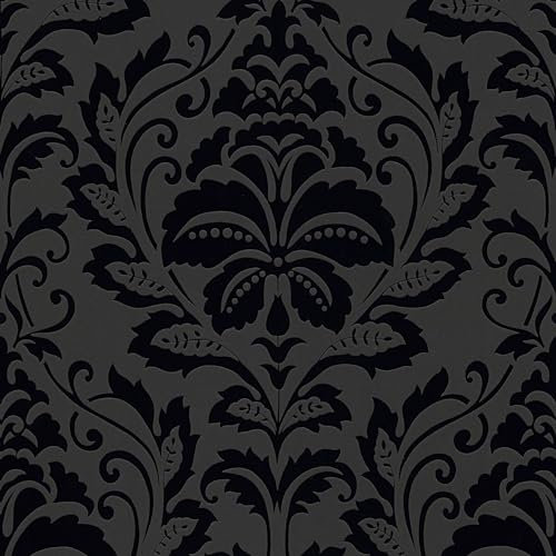 Papier peint baroque Profhome 255426-GU papier peint intissé légèrement texturé au style baroque mat noir 5,33 m2
