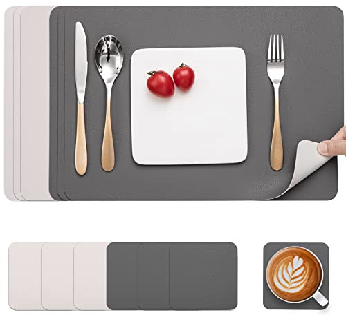 Myir JUN Tischsets abwaschbar doppelseitige Leder Platzsets abwaschbar | 6er Set Tischsets und Untersetzer Platzdeckchen abwaschbar rutschfest umkehrbar Tischsets Lederoptik Untersetzer Teller