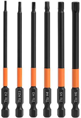 6pcs Magnetic Allen Wrench Drill Bit Set Hex Head Screwdriver Bit Set | Saipor 1/4 Inch Hex Shank S2 Steel Metric H2/H2.5/H3/H4/H5/H6 Impact Hex Bits Set (3.93 Inch / 100mm Length