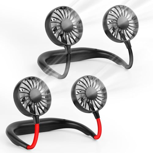 BOSONER Nackenventilator Hals Ventilator Tragbarer: 2000mAh Halsventilatoren mit USB Leise Portable Neck Fan - Mini Ventilator für Outdoor Büro Camping Reisen (Ganz Schwarz-schwarz+rot)