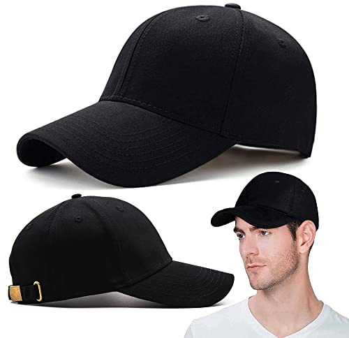 TENZAR Plain Baseball Caps for Mens and Womens with Buckle - Full Breathable Cotton Mens Cap for Running Golf, Gym, Workout, Sports, Fashion & Office - Baseball Caps Mens Black