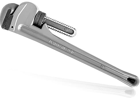 ETERNA Pipe Wrench 18 inch Aluminum Straight Pipe Wrench with Alloy Carbon Steel Hook Jaws Heavy Duty Plumbing Wrench