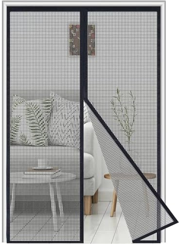 Fiberglas Magnet Fliegengitter Tür 100x205 cm，Verstärktes Schwerlastnetz Insektenschutz Balkontür Magnet,Fliegengitter Balkontür Ohne Bohren，Insektenschutz vorhang für Balkontür Terrassentür,Schwarz