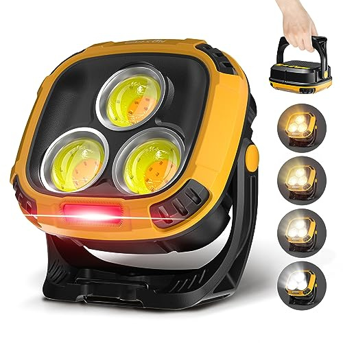WARSUN Linterna Taller LED Recargable, 2000LM 10000mAh Lámparas de Inspección COB Luz de Trabajo 22 Modos 4 Color con Base Iman & Gancho para Emergencia, Auto, Cámping, Mecanico