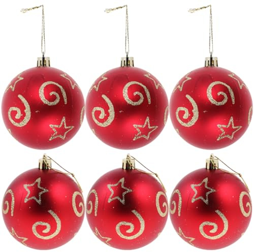 CIMAXIC Weihnachtskugel Ornamente Set 6Stück Rot Kunststoff Vorgebundene Weihnachtskugeln Christbaumschmuck für Weihnachtsbaum Hängende Dekorationen Festival Party Feiertag