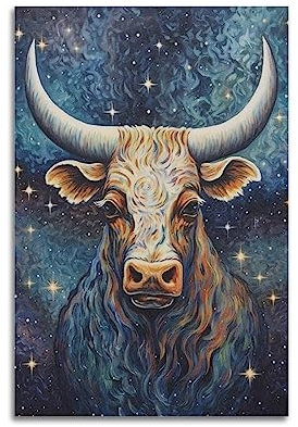 WARL Sternzeichen Poster Stier Ölgemälde Stil Dekorative Malerei Leinwand Kunst Bild 60 x 90 cm