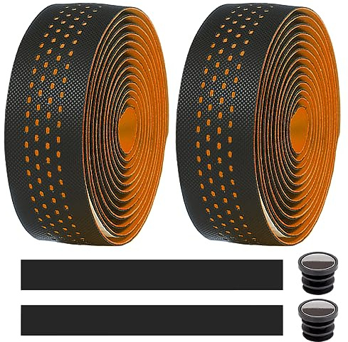 MOCNT 2 Rollen Fahrrad Lenkerbänder Radfahren Rennrad Lenkerband Leder PU Eva Cycling Band rutschfest Komfort Stoßdämpfend Griffband Bandwickel Mit Lenkerendstopfen Orange