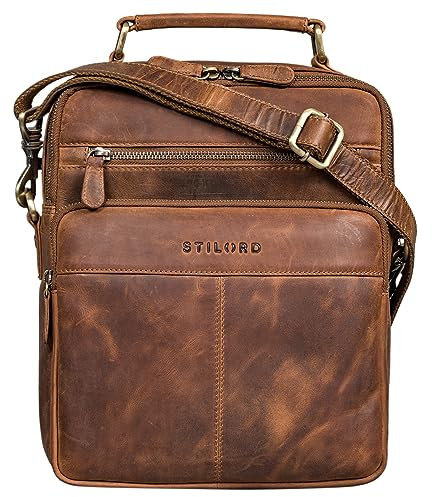 STILORD 'Joe' Modische Herrentasche zum Umhängen aus Leder Schultertasche Männer Umhängetasche Echtleder Studenten Tasche, Farbe:mittel - braun