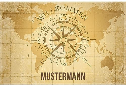 Manutextur Fußmatte mit Namen - Motiv Landkarte Kompass - viele Daheim-Motive - Schmutzfangmatte personalisiert - Größe 40x60 cm - persönliches & individuelles Geschenk