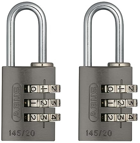 ABUS Zahlenschloss 145/20 Titanium - Kofferschloss, Spindschloss u. v. m. - Aluminium-Vorhängeschloss - individuell einstellbarer Zahlencode - ABUS-Sicherheitslevel 3 (Packung mit 2)