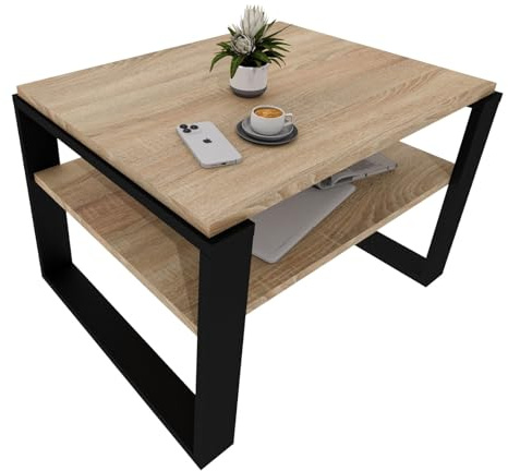 CraftPAK Wohnzimmer Tisch für Couch aus hochwertigem Holzwerkstoff, Stabiler & moderner Couchtisch mit zusätzlicher Ablagefläche, Model Kaja 63, Farbe Bardolino Schwarz