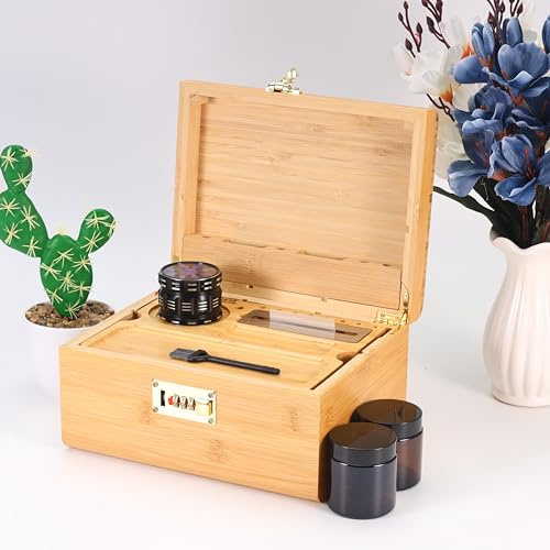 BloomFlower Große Aufbewahrungsbox mit Zahlenschloss, dekorative Kastenverriegelung, verbessertes Tablett, Glasbehälter, Zubehörwerkzeug