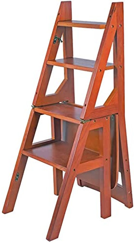 IMYOGI Durable Step Stool Wooden Folding Step Stool Portable Ladder Chair Stool Multifunction Stepladder/Stairway Chair for Home Library Max 4 Steps (Brown)