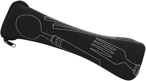 Schwarze tragbare Geschirrtasche für Outdoor, Reisen, Camping, Bestecktasche, Besteck, Geschirr, Tragetasche für Messer, Gabel, Löffel, Teelöffel, Essstäbchen, Flaschenöffner, Strohhalme
