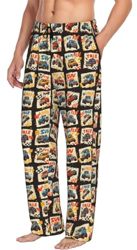 Pantalon de pyjama pour homme avec poches - Pantalon de pyjama doux et confortable pour homme - Motif voiture tout-terrain, Noir/blanc, L