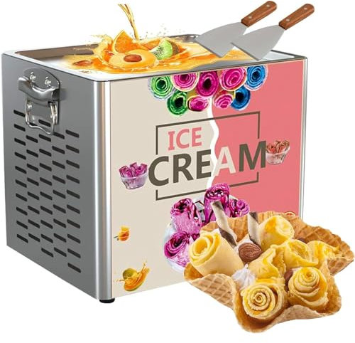 Rolled Ice Cream Maker Machine, Stainless Steel Commercial Yogurt Fry Ice Cream Machine for Home, Bars, Cafes, Dessert Shops