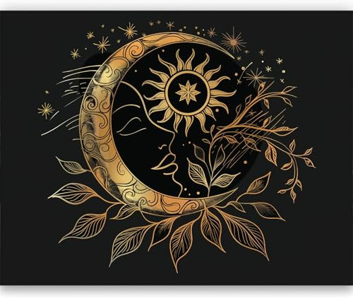 Gotische Kunst Fototapete Wanddeko 400 x 280 cm Goldener Mond Und Sonne Wandbild Motivtapeten Vlies-Tapeten Moderne Wandtapete Wand Wohnzimmer Spielzimmer TV-Hintergrund Dekoration
