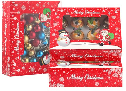 TsunNee Cupcake-Boxen mit 12 Löchern, Weihnachtselemente mit Sichtfenster, Verstellbare Einsätze, Geschenkboxen, Kekse, Backbox für Weihnachtsgebäck, Brownies, Partyzubehör, 10 Stück