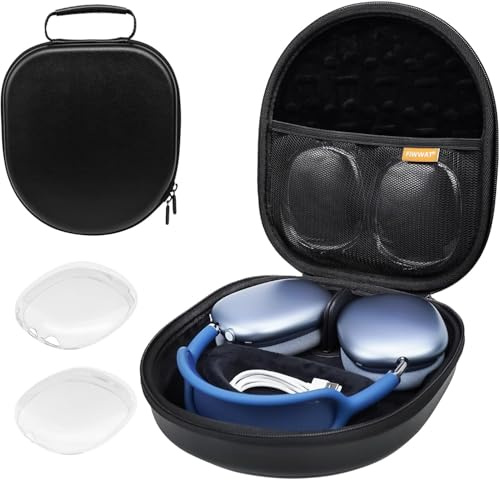 Case for Apple AirPods Max, Headphones Smart Case with Auto Wake/Sleep Mode, Ultra Slim Travel Portable Leather Bag with Silicone Anti-Scratch Ear Cups Cover for AirPods Max - Black