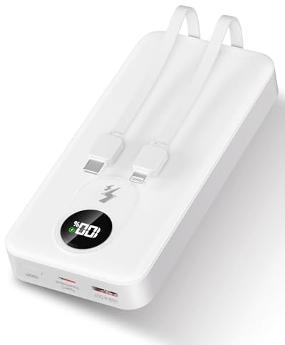 Power Bank 30000mAh mit integriertem Kabel：PD 22.5W Schnellladung Externer Akku mit Große Kapazität und 4 Ausgänge & 2 Eingänge oidaRadio with