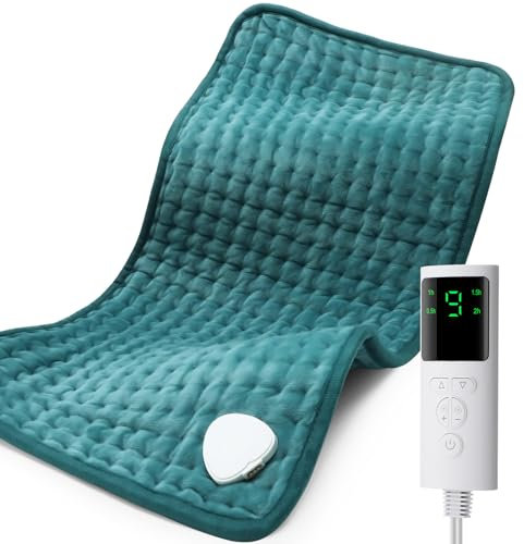Heating pad, Electric Heat Pad for Pain Relief -9 Heating Levels, 4 Gears Timer- Heated Pad for Back Neck Shoulder Belly Leg Arm, Fast Heating & Machine Washable-12 x24 Blue