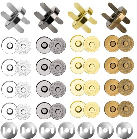 Tikplus Magnetknöpfe, 24 Stück, 18 mm, Metall, 4 Farben: Silber, Bronze, Gold, Gun Black, Magnetischer Verschluss für Handtaschen, Geldbörsen, Mäntel, Jacken, Windbreaker