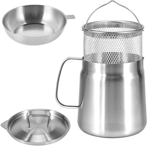2L Stainless Steel Oil Filter Pot,Oil Filter Pot with Fine Mesh Strainer and Fryer Basket,304 Stainless Steel Frying Pot for Storing Frying and Cooking Grease (2L)