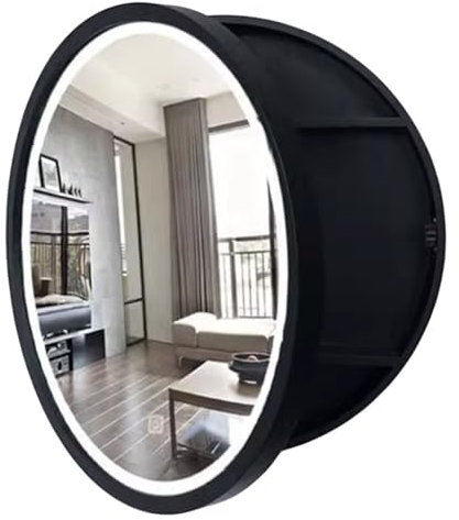 Moderner LED-beleuchteter runder Badezimmer-Spiegelschrank, Wandmontage, Anti-Beschlag-Effekt, mit Touch-Schalter, für Schlafzimmer, Kommode, Badezimmer, Wohnzimmer und Eingang