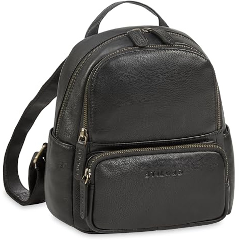STILORD Sue Rucksack Damen Leder Elegant - Kleiner Damenrucksack modern - Cityrucksack Daypack Mini Tagesrucksack diebstahlsicher - Lederrucksack Frauen Echtleder Farbe:schwarz